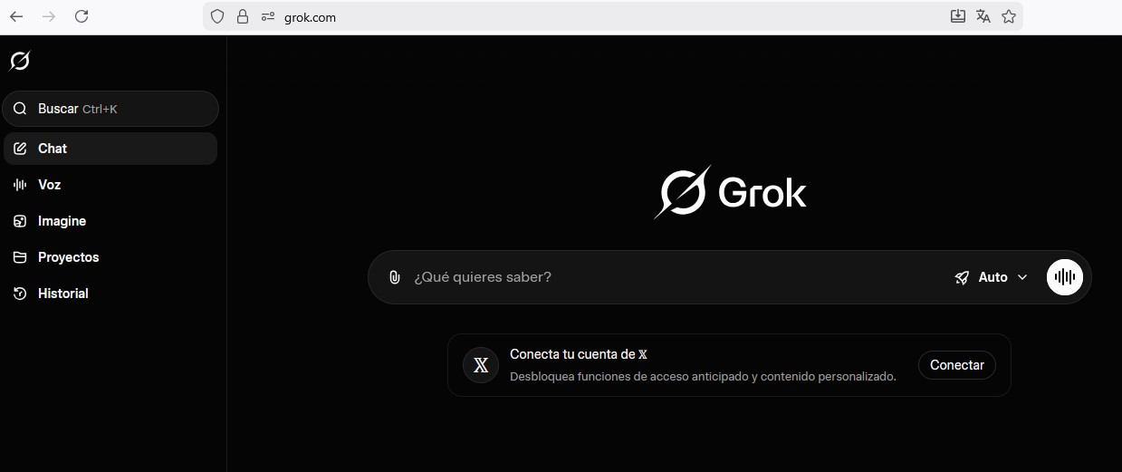 Interfaz de Grok Imagine